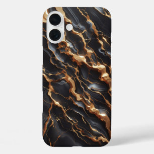 iPhone 16 Plus Funda de mármol negro de lujo - Elegante oro y bla
