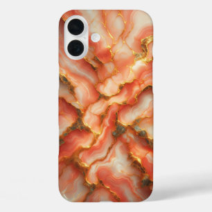 iPhone 16 Plus Funda de mármol rosa coral de lujo - Rosa dorado e