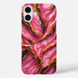 iPhone 16 Plus Funda de mármol rosa de lujo - Venas doradas elega