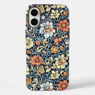 iPhone 16 Plus Funda de patrón botánico de color azul estilo vint