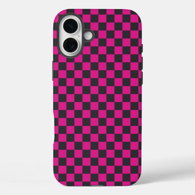 iPhone 16 Plus Funda de tablero de ajedrez negro con verde ácido  (Reverso )