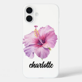 iPhone 16 Plus funda de teléfono con flores de hibisco rosadas y 