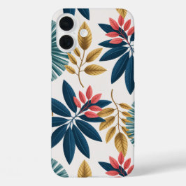 iPhone 16 Plus Funda de teléfono de hojas retro florales tropical