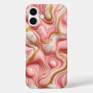 iPhone 16 Plus Funda de teléfono de mármol rosa y blanco de lujo 