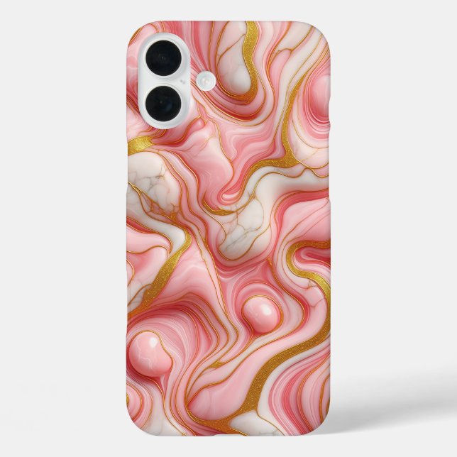 iPhone 16 Plus Funda de teléfono de mármol rosa y blanco de lujo  (Reverso )