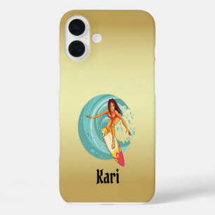 iPhone 16 Plus Funda de teléfono dorada para chica surfista de Ka