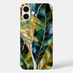 iPhone 16 Plus Funda de teléfono estética de hoja de oro verde es