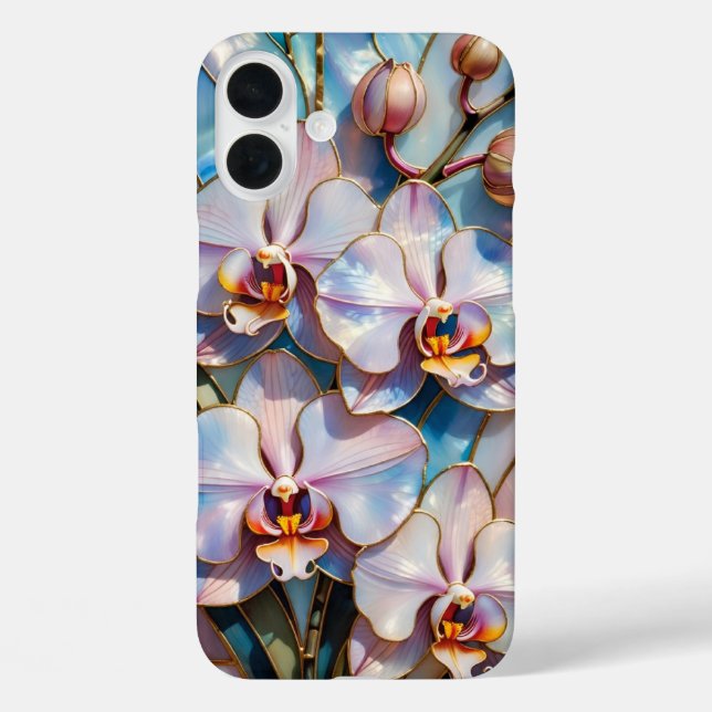 iPhone 16 Plus Funda de teléfono estética de orquídea rosa azul (Reverso )