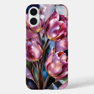 iPhone 16 Plus Funda de teléfono estilo vidrio tintado Tulipán Ro
