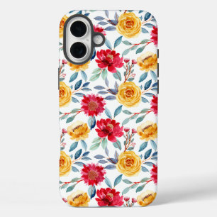 iPhone 16 Plus Funda Elegante de Patrón de Flor de Color Rosa y M