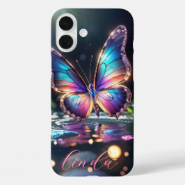 iPhone 16 Plus Funda monogramado de mariposa de gradiente moderno