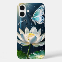 iPhone 16 Plus Funda monogramado de mariposa floral de Lotus - Ma