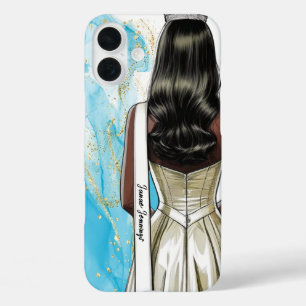 iPhone 16 Plus Funda para teléfono de concurso azul dorado purpur