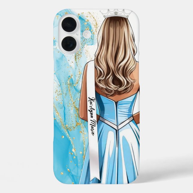 iPhone 16 Plus Funda para teléfono de concurso azul y dorado con  (Reverso )