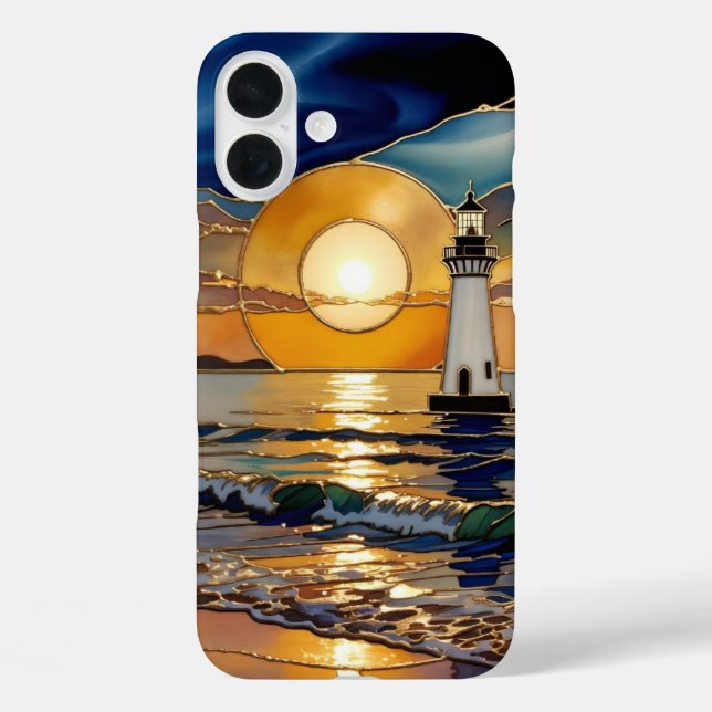 iPhone 16 Plus Funda para teléfono de faro al atardecer Resplando (Reverso )