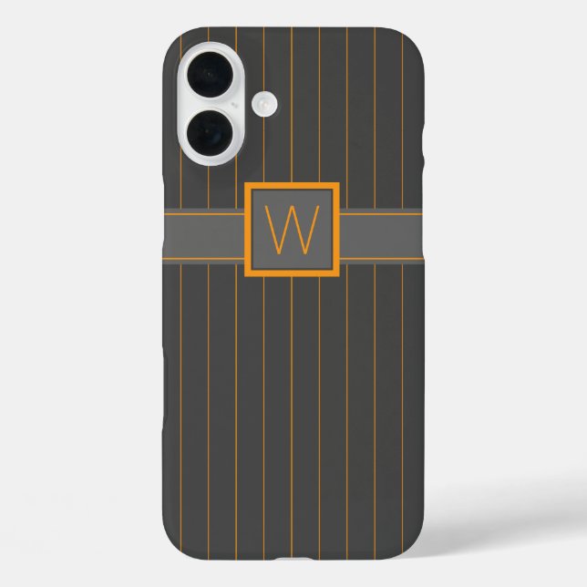 iPhone 16 Plus Gris con Naranja Pinstripes Funda-Mate Funda (Reverso )