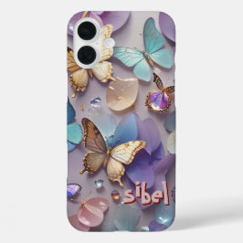 iPhone 16 Plus Rosa Funda Monogramado de Mariposa Dorada - Mate i