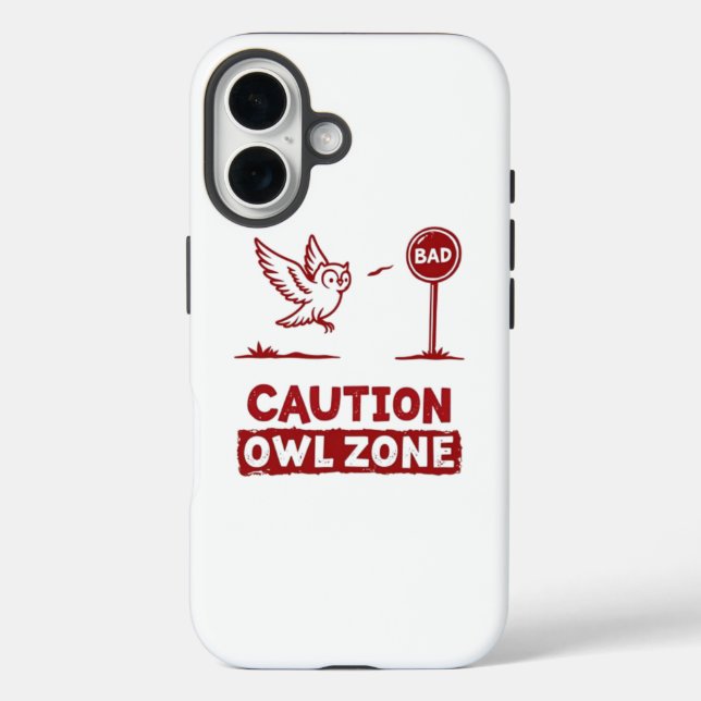 iPhone 16 Precaución Zona de Búhos – Diseño de Funda de Telé (Reverso )