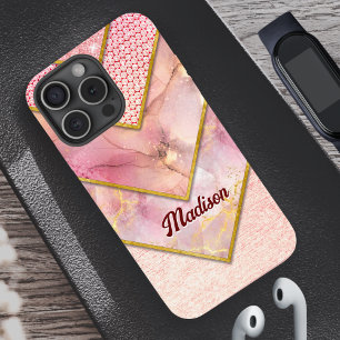 iPhone 16 Pro Elegante Funda rosa giratorio giratorio geométrico