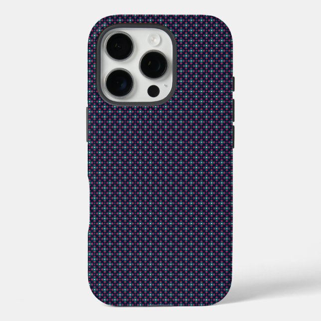 iPhone 16 Pro Funda de teléfono con un patrón geométrico azul y  (Reverso )