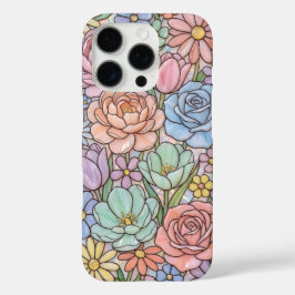 iPhone 16 Pro Funda de teléfono de vidrio emplomado floral paste