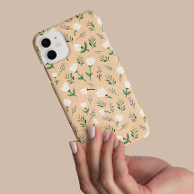 Funda de teléfono floral vainilla y blanco