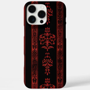 iPhone 16 Pro Max Funda de teléfono con raya de damasco rojo gótico 