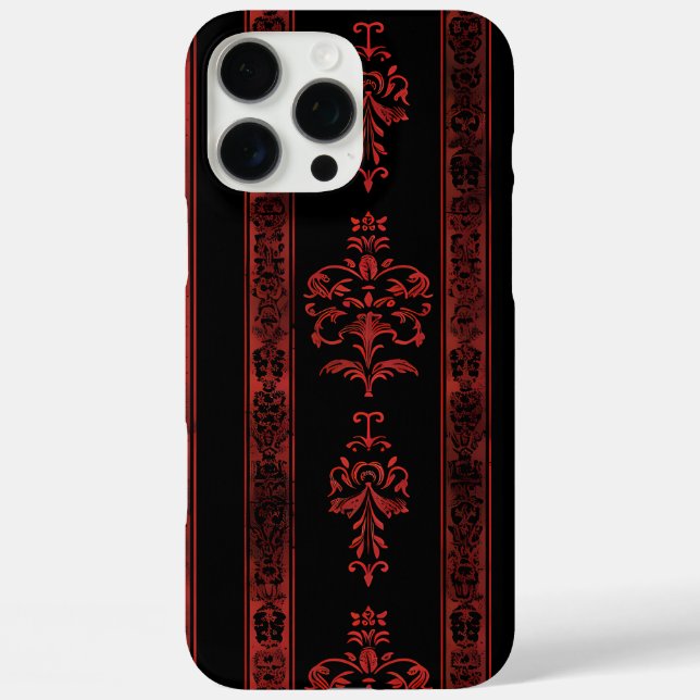 iPhone 16 Pro Max Funda de teléfono con raya de damasco rojo gótico  (Reverso )