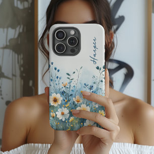 iPhone 16 Pro Max Funda de teléfono floral azul personalizada regalo