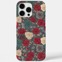 Funda de teléfono floral vintage rojo y azul turqu