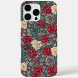 iPhone 16 Pro Max Funda de teléfono floral vintage rojo y azul turqu