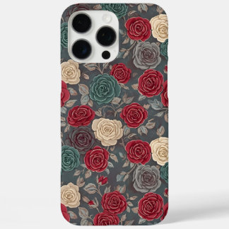 iPhone 16 Pro Max Funda de teléfono floral vintage rojo y azul turqu