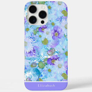 iPhone 16 Pro Max Watercolor Bush Flor silvestre Funda azul romántic