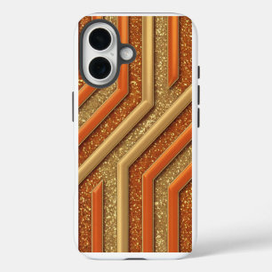 iPhone 16 Purpurina Naranja de lujo Purpurina de oro Funda p