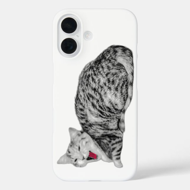 iPhone 16 Yawby Cat Monocromo Funda con lengua roja (Reverso )