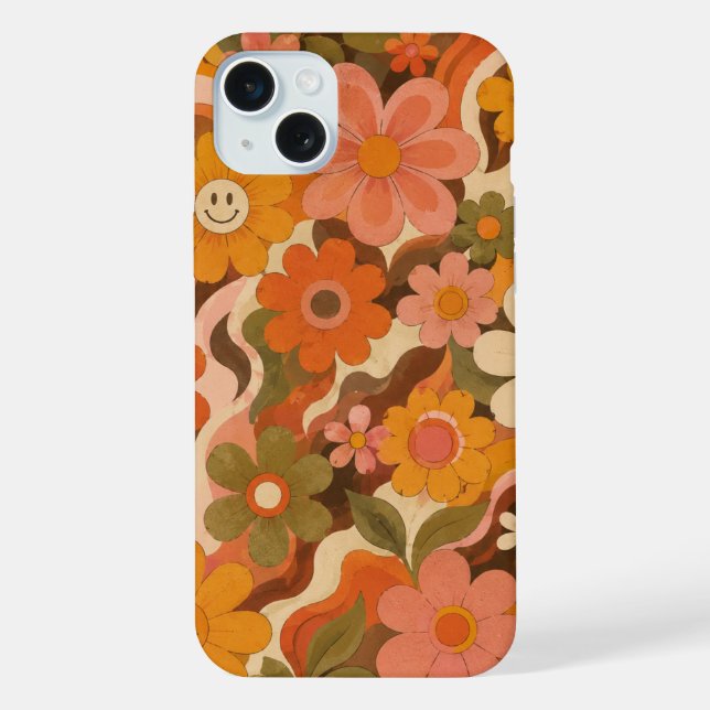 iPhone 4. Funda para teléfono de flores retro divertidas (Reverso )