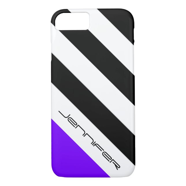 iPhone 7 Funda negro, blanco, banda morada moderna (Reverso)