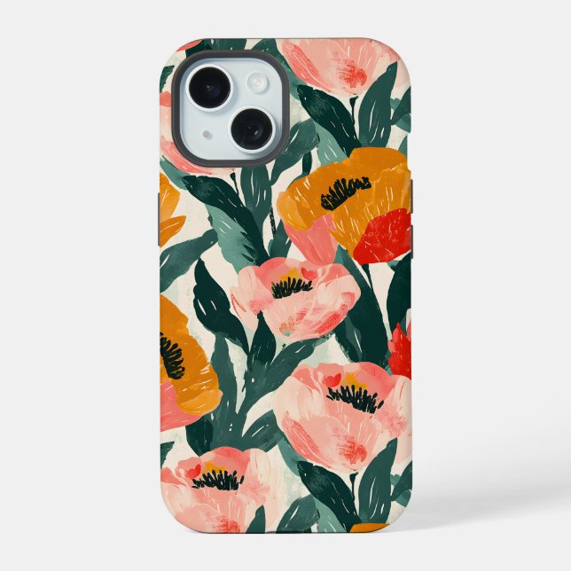 Iphone estético floral 15 Funda duro (Reverso )