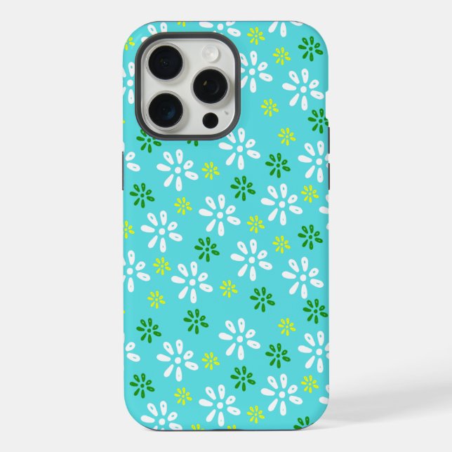 iPhone Funda con patrón de flores turquesa para 15 Pro Ma (Reverso )