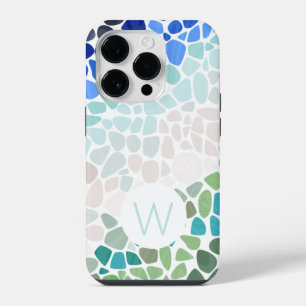 iPhone 14 Pro Funda monograma de vidrio de mar colorido para iPh