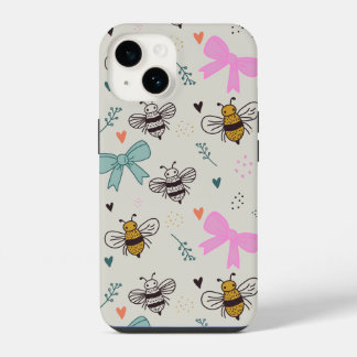 iPhone 14 Funda para teléfono Abejas Ocupadas y Lazos