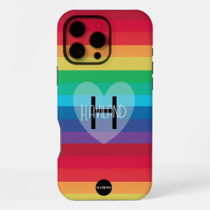 iPhone 16 Pro Max Funda para teléfono celular arcoíris con corazón y