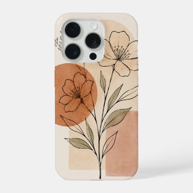 iPhone Funda para teléfono con arte de línea floral boho (Reverso )