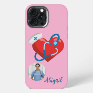 iPhone 13 Pro Max Funda para teléfono con foto y nombre de enfermera