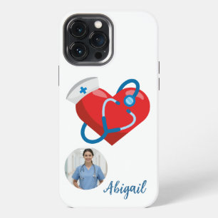 iPhone 13 Pro Max Funda para teléfono con foto y nombre de enfermera