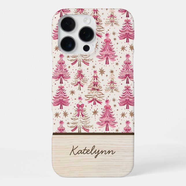 iPhone Funda para teléfono de árbol de Navidad rosa con n (Reverso )