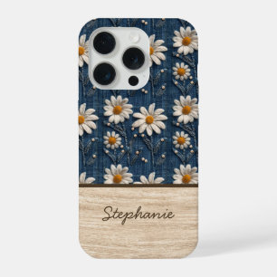 Funda para teléfono de denim con margarita bordada
