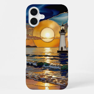 iPhone 16 Plus Funda para teléfono de faro al atardecer Resplando