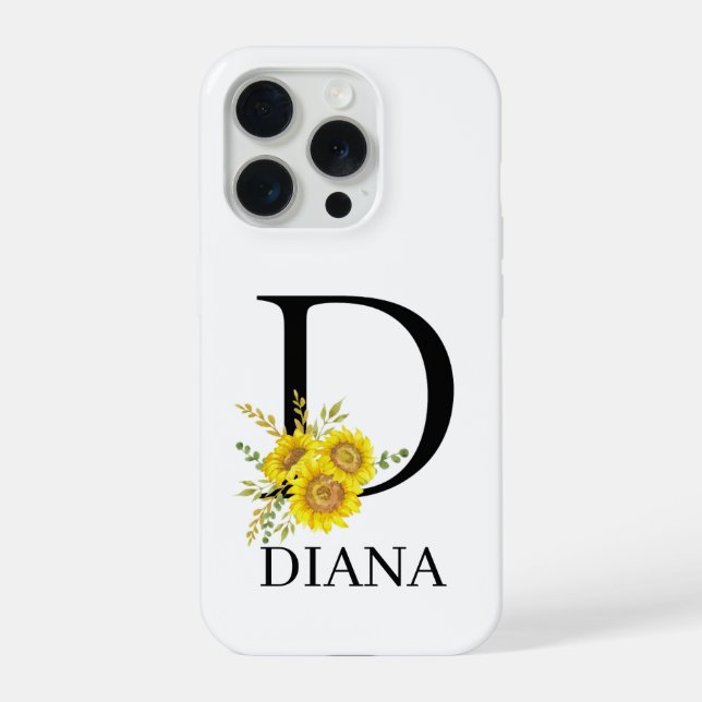 iPhone Funda para teléfono de girasol con letra D persona (Reverso )
