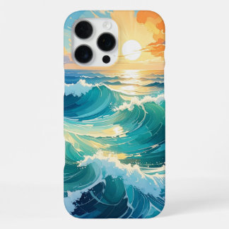 iPhone 16 Pro Max Funda para teléfono de olas de puesta de sol en el
